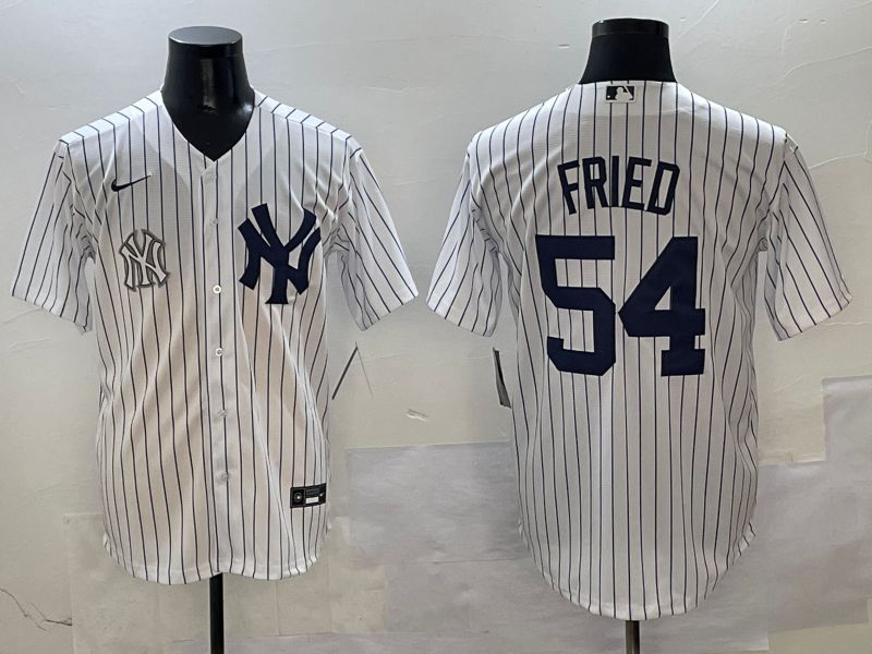 Men New York Yankees 54 Fried White Stripe Game Nike 2025 MLB Jersey style 8